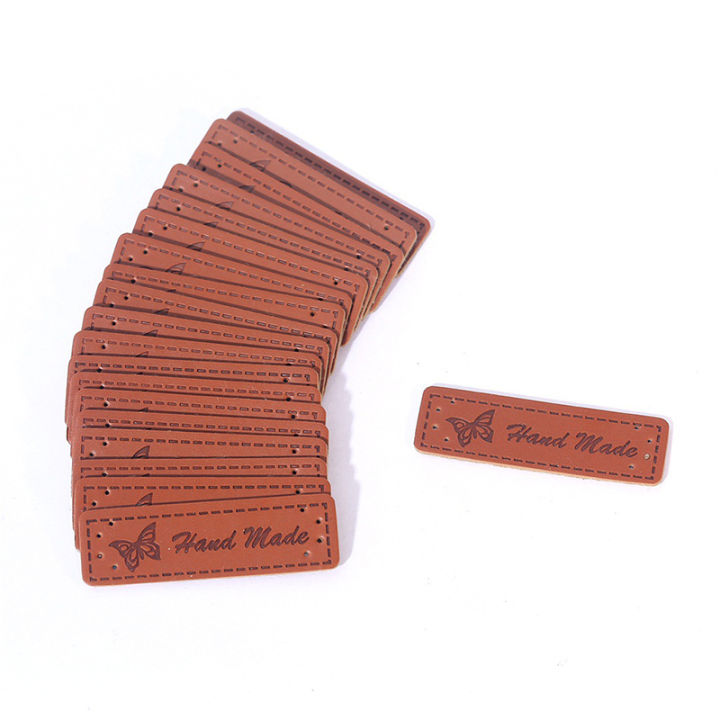 50pcs-brown-made-with-heart-pu-leather-handmade-label-tags-diy-sewing-craft