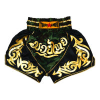 THAISMAI BS1203 กางเกงมวยไทย ผ้าต่วน ปักมวยไทย PU ทอง -  Thai Boxing Shorts Satin BS1203 THAIFIGHTPRO