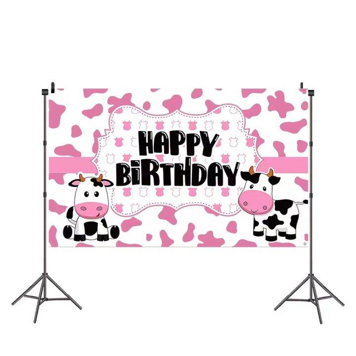 new-pink-farm-cow-theme-disposable-tableware-set-childrens-birthday-partydecoration-banner-table-cover-balloon-baby-shower