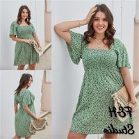 COD SDFGERTYTRRT F H 2602-XL-4XL Summer Plus Size Women Floral Print Casual Midi Dress