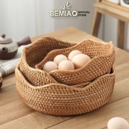 Bamboo rattan fluted basket round rattan fruit tea basket bemiao kitchen