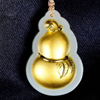 Send Certificate Gold Inlaid Jade Pendant Gourd Pendant Necklace Women 24k Gold Hetian White Jades Charms Lucky Amulet Gifts