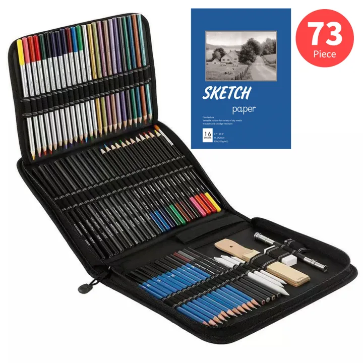73Piece Professional Drawing Pencils and Sketch Set Includes Colored Pencil Sketch Charcoal