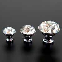 25/30/40mm Zinc Alloy Clear Crystal Glass Door Pulls Modern Drawer Cabinet Furniture Handle Knob Single Hole Handle 3 Colors Door Hardware