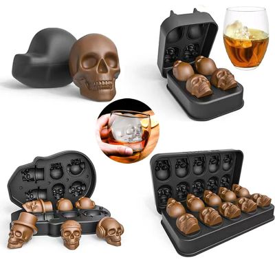 Skull Silicone Mold Ice Cube Tray Mold Ice Cream Mold with Lid Whiskey Cocktail Bar Pub Wine Ice Block MakeIce Mould Ice Maker Ice Maker Ice Cream Mou