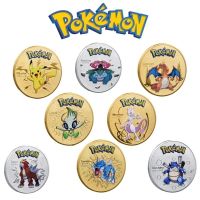 ♧▩™ 8pcs Pokemon Coins Pikachu Metal Coins Anime Commemorative Coin Charizard Golden Silvery Pokemon Cards Round Metal Coin Toys