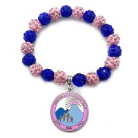 【YP】 Exquisite Enamel Metal Jack and Jill of America Inc Round Pendant Pink Bead Elastic bracelet