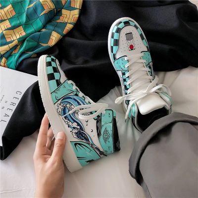 Demon Slayer Anime Shoes Men Anime Sneakers Cartoon Tanjirou Cosplay Women Casual High Top Shoes Anime Shoes Running Sneakers