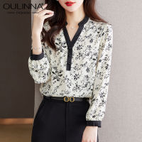 OULINNA เสื้อเชิ้ตลายดอกผู้หญิงสไตล์ฝรั่งเศส,เสื้อเบลาส์เล็กเสื้อเบลาส์เสื้อชีฟองสวยงาม