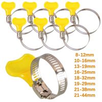 Adjustable Stainless Steel Clamps Twist Fastener Tube Pipe Clips Worm Driving Car Fuel Oil Water Hose Yellow Plastic Handle Hand