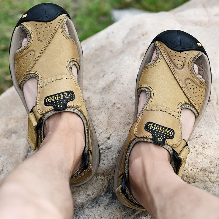 รองเท้าแตะ-รองเท้าหนัง-ระบายอากาศ-สามารถปรับได้-เหมาะกับเดินชายหาดกลางแจ้ง-แฟชั่นฤดูร้อน-สําหรับผู้ชาย