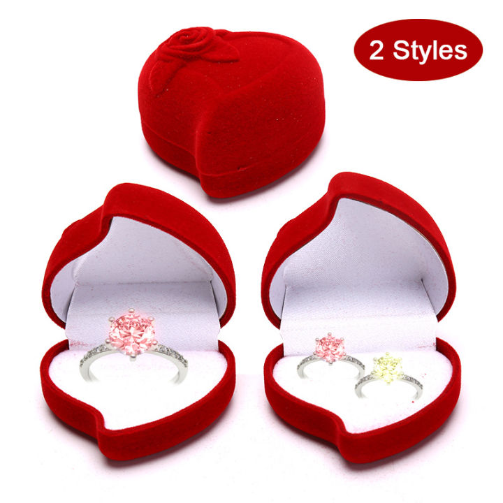 shiqinbaihuo-red-heart-shape-กำมะหยี่แหวนกล่องหมั้นเครื่องประดับแต่งงาน-rose-gift-holder-lover