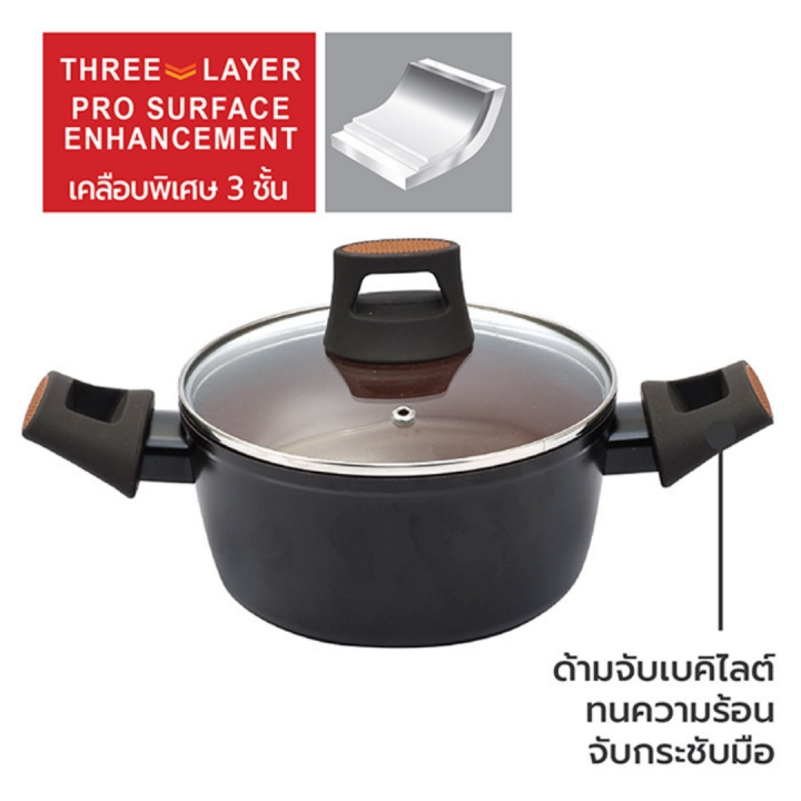 besico-เบสิโค-หม้ออะลูมิเนียมเคลือบเซรามิกพร้อมฝาแก้ว-รุ่น-the-pomegranate-cookware-series-ขนาด-24-ซม-สี-brick-red-หม้อหู-หม้อพร้อมฝา-หม้อเบสิโค