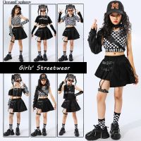 Girls Hip Hop Plaid Crop Top Strap Skirt Child Streetwear Cool Goth Clothes Sets Street Dance T-shirt Kids Summer Jazz Costumes