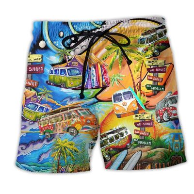 Mens Surf Shorts Swim Shorts Drawstring Mesh Lining Elasticated Waistband Hippie Bus Graphic Print Quick Dry Shorts Casual Day