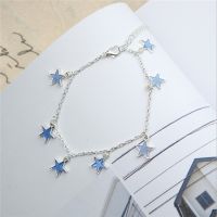 Luminous Europe and the United States ladies beach wind blue five-pointed star tassel anklet luminous star celet foot jewelry