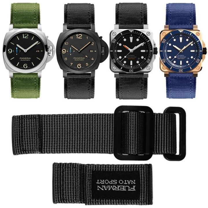 สายนาฬิกาสำหรับ-panerai-bell-ross-hamilton-hook-and-loop-nylon-canvas-br-สายนาฬิกาผู้ชาย-20มม-22มม-24มม