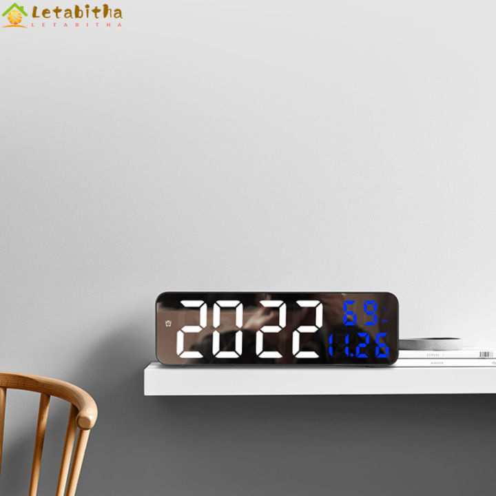 นาฬิกาปลุกไฟฟ้าจอแสดงอุณหภูมิความชื้นเวลาติดผนังหน้าจอนาฬิกาติดฝาผนังขนาดใหญ่ดิจิตอล-led