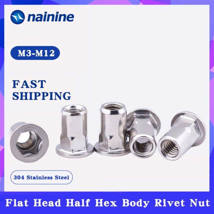 M4 M5 M6 M8 M10 M12] 304 Stainless Steel Rivnut Half Hex Body Rivet Nut
