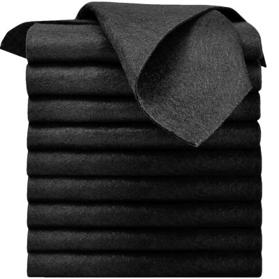 ชุดช้อนส้อมผ้าลายผ้าเช็ดจาน10 Pcs ไมโครไฟเบอร์ซักผ้าผ้าทำความสะอาด30X30X0.1CM ใช้ในครัวผ้านอนวูฟเวนสีดำ