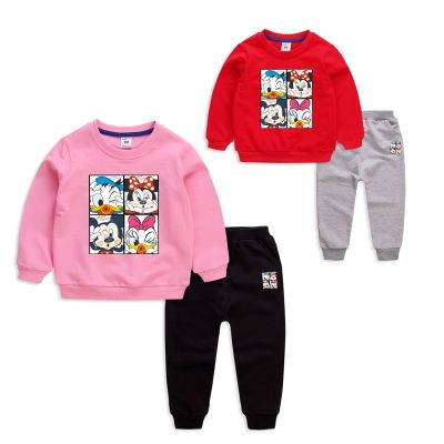 **ใหม่ ชุด** 8 Colors Kids Long Sleeve Cotton Mickey&amp;Donald Duck Cartoon Sweater+ Pants Set