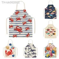 ☄ 1Pcs Kitchen Apron Cartoon Whale Printed Sleeveless Cotton Linen Aprons Men Women Home Cleaning Tools 55x68cm