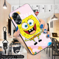 GGK สำหรับ OPPO A58 4G แหวนใส่นิ้วสายคล้องการ์ตูน SpongeBob น่ารัก SquarePants Spong Bob เคสใส่โทรศัพท์เคส TPU ซิลิโคนนิ่ม