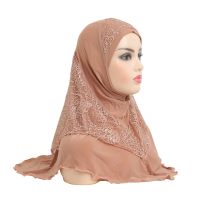 【CC】♧✷  H126 high quality medium size 70x60cm muslim amira hijab with lace pull on islamic scarf head wrap pray scarves womens headwear