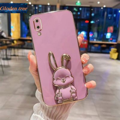 Andyh New Design For Samsung A03S A02S M02S F02S A02 M02 Case Luxury 3D Stereo Stand Bracket Smile Rabbit Electroplating Smooth Phone Case Fashion Cute Soft Case