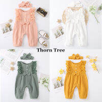 Thorn Tree ชุดเด็กผู้หญิง 2 ชิ้นชุดจั๊มสูทคอกลมแขนกุด + ชุดผ้าโพกศีรษะ