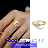 COCOJEWELRY Moon Ladies Simple 14K Yellow Gold Elegant Classic White Jade Design Light Luxury Ring And Bracelet