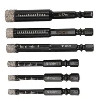 6Pc Black Dry Diamond Drill Bits Set for Granite Ceramic Marble Tile Stone Glass Hard Materials 5/6/8/10/12mm