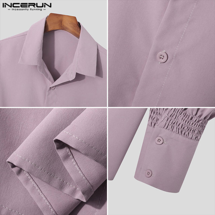 incerun-เสื้อเรโทรปาร์ตี้กระดุมเสื้อเสื้อยุคกลางแขนพองสำหรับผู้ชาย