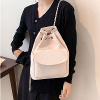 Black Fashion Backpack for Women Purses 2022 Spring and Summer Casual Travel Drawstring Chain Bucket Bags Girls Nylon Back Packs