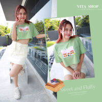 VITA SHOP? เสื้อครอปโอเวอร์ไซส์ผู้หญิง Bakery เสื้อยืดสไตล์วินเทจ Y2K น่ารักๆ คอตตอนแท้เนื้อนุ่ม ใส่สบาย ไม่บาง พร้อมส่ง