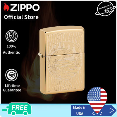 Zippo Fisherman Design High Polish Brass Pocket Lighter 49610การออกแบบชาวประมง（ไฟแช็กไม่มีเชื้อเพลิงภายใน）