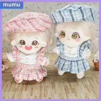 MUMU พร้อมหมวก เสื้อผ้าตุ๊กตาผ้า อุปกรณ์เสริมของเล่น สีฟ้า/สีชมพู กระโปรงมินิ ของใหม่ ชุดเครื่องแบบนักเรียน ตุ๊กตาผ้าฝ้าย20ซม.