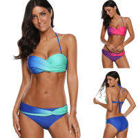 ใหม่ Halter บิกินี่2ชิ้น Gradient Split Triangle Brief Swimwear