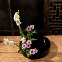 (Leisurely)แจกันดอกไม้ Ikebana ญี่ปุ่น-ทรงกลมพลาสติก Suiban หม้อถาดภาชนะคลาสสิก Suiban แจกันหม้อสำหรับการจัดดอกไม้