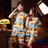 Cotton Couple Pajamas Set Short Sleeve Cartoon ELMO Pyjamas Summer Homewear Sleepwear Pijama Femme Nightgowns Nightwear XXXL