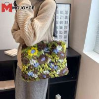 MOJOYCE ฤดูใบไม้ร่วงฤดูหนาวไหล่กระเป๋าถือภาพวาดสีน้ำมัน Vintage Ladies Tote กระเป๋าถือ Soft Plush Shopper กระเป๋าขนาดใหญ่สำหรับโรงเรียน Student