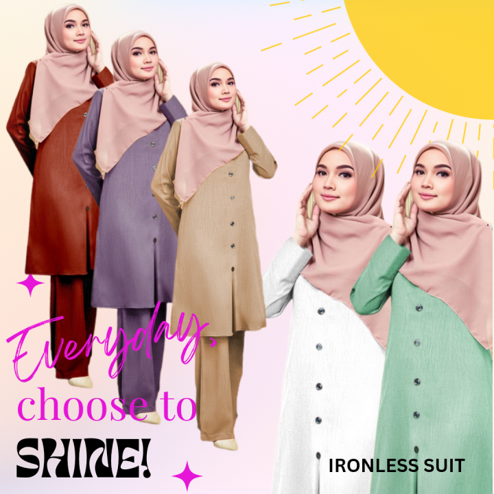 IRONLESS SUIT PUSPA WITH POCKET WARDA SET MUSLIMAH CEY CREPE LONG ...