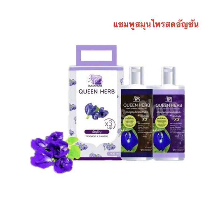 แชมพูสมุนไพรอัญชัน-queen-herb-สูตรเพิ่มอัญชัน-x3-แชมพูอัญชัน-amp-ทรีทเม้นท์อัญชัน