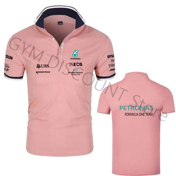 f1ทีมเปโตรนาสแบบใหม่แฟนรถแข่งเสื้อยืดกีฬากลางแจ้งขนาดใหญ่พิเศษเสื้อเชิ้ตโปโลสตรีโลโก้ทีมแขนสั้น2023