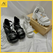 Giày Sandal Nữ Quai Ngang Đế Độn Bánh Mì Màu Trắng Đen Dây Mảnh Nhỏ Duy