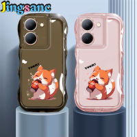 Jingsanc เคสใสสำหรับ VIVO Y27ดื่มแมวการ์ตูนน่ารัก5G ลายโคล่าเคสนิ่มใส่โทรศัพท์ซิลิโคน TPU ป้องกันเลนส์กันกระแทกกันกระแทกสีขนมปกหลัง Vivo Y27 X6-1 5G