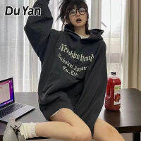 Du Yan เสื้อฮู้ดกันหนาวสตรีตัวอักษรกอธด้านบนที่มืด