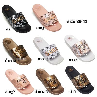 รองเท้าแตะแบบสวม ลายกุชชี่ พื้นนุ่ม size 36-41