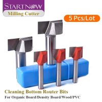 Startnow 5PCS ทําความสะอาดด้านล่างเราเตอร์บิตมิลลิ่งเครื่องตัดสําหรับคณะกรรมการอินทรีย์ MDF ไม้พีวีซี CNC เครื่องมือเราเตอร์แกะสลักบิต End Mills