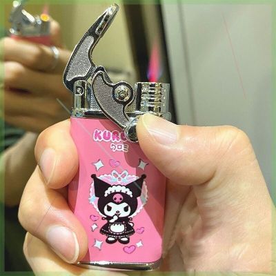 ZZOOI Kawaii Sanrio My Melody Lighter Kuromi Windproof Lighter Pink Flame Inflatable High Quality Fast Delivery Girl Gift